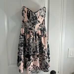 Aqua Strapless Dress in Pink and Black Floral
